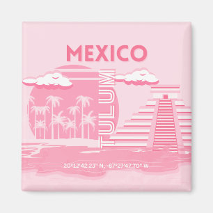 Tulum, Mexico, Travel Art, Pink Art Magnet