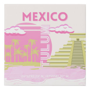 Tulum, Mexico, Travel Art, Pink Faux Canvas Print