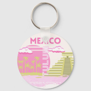 Tulum, Mexico, Travel Art, Pink Keychain