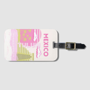 Tulum, Mexico, Travel Art, Pink Luggage Tag