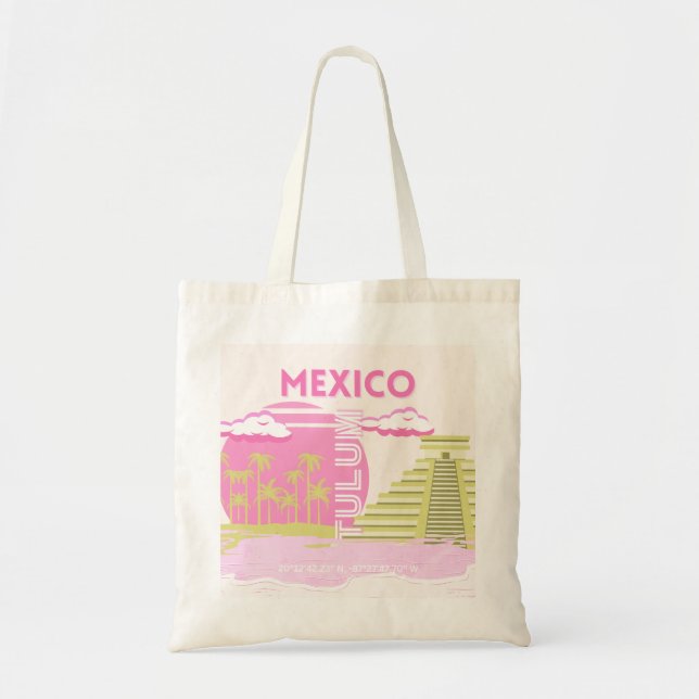 Tulum, Mexico, Travel Art, Pink Tote Bag (Front)