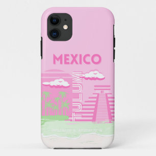 Tulum, Mexico, Travel Art, Preppy Art, Pink iPhone 11 Case