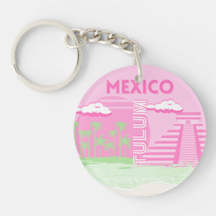 Tulum, Mexico, Travel Art, Preppy Art, Pink Keychain