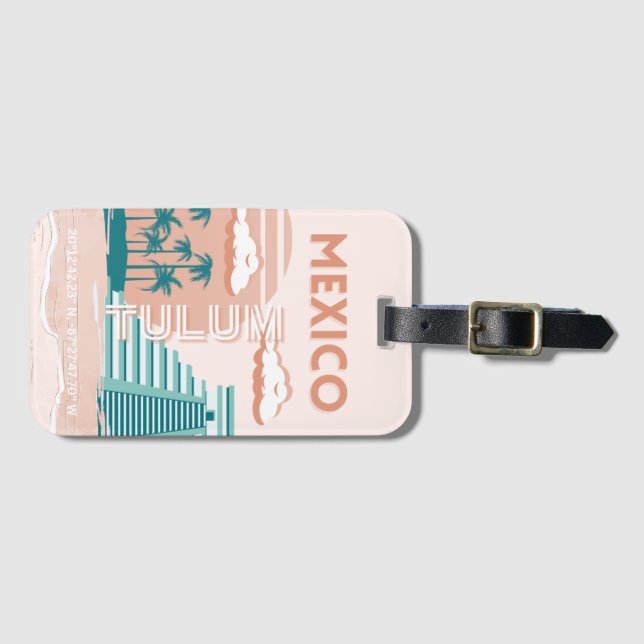 Tulum, Mexico, Travel Art, Retro Luggage Tag (Front Horizontal)