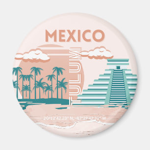 Tulum, Mexico, Travel Art, Retro Magnet