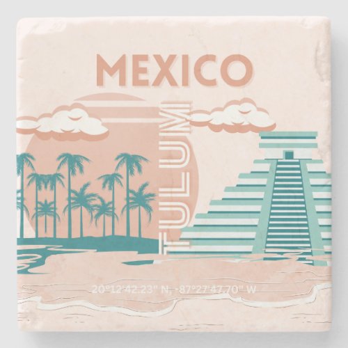 Tulum Mexico Travel Art Retro Stone Coaster