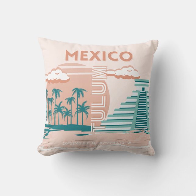 Tulum, Mexico, Travel Art, Retro Throw Pillow (Front)
