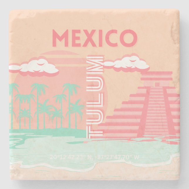 Tulum, Mexico, Travel Art Stone Coaster (Front)