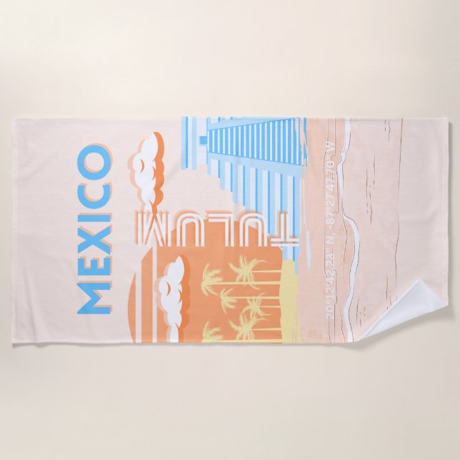 Tulum, Mexico, Travel Art, Summer Beach Beach Towel (Front)