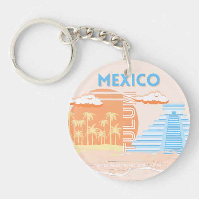 Tulum, Mexico, Travel Art, Summer Beach Keychain (Front)