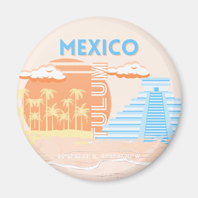 Tulum, Mexico, Travel Art, Summer Beach Magnet (Front)