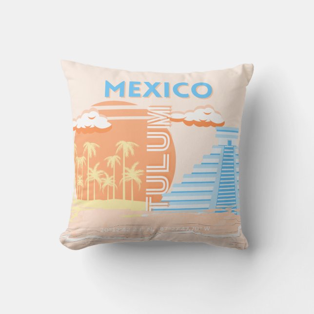 Tulum, Mexico, Travel Art, Summer Beach Throw Pillow (Front)