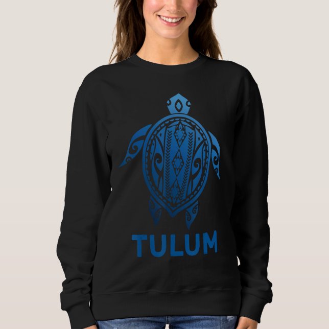 Tulum Mexico Tribal Tattoo Blue Sea Turtle Souveni Sweatshirt (Front)