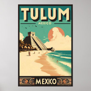Tulum Mexico Vintage Travel Poster