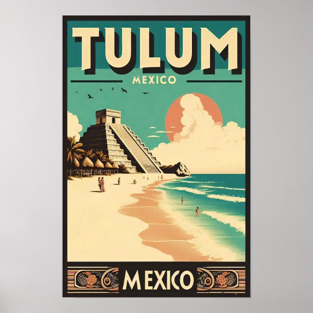 Tulum Mexico Vintage Travel Poster (Front)