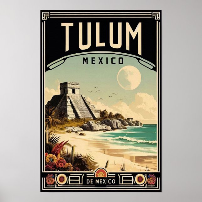 Tulum Mexico Vintage Travel Poster (Front)