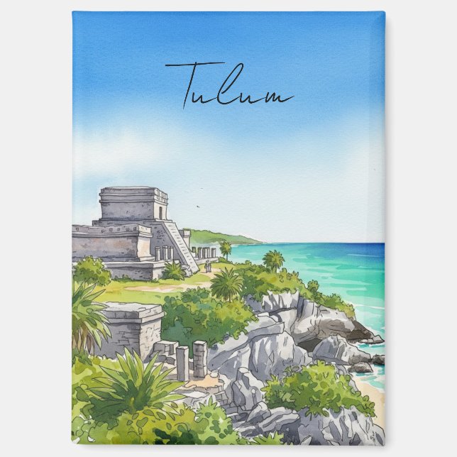 Tulum Mexico Watercolor Magnet (Front)