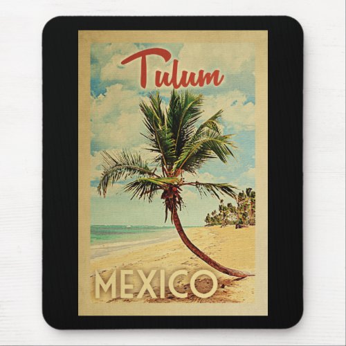 Tulum Palm Tree Vintage Travel Mouse Pad