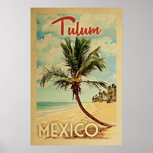 Tulum Palm Tree Vintage Travel Poster