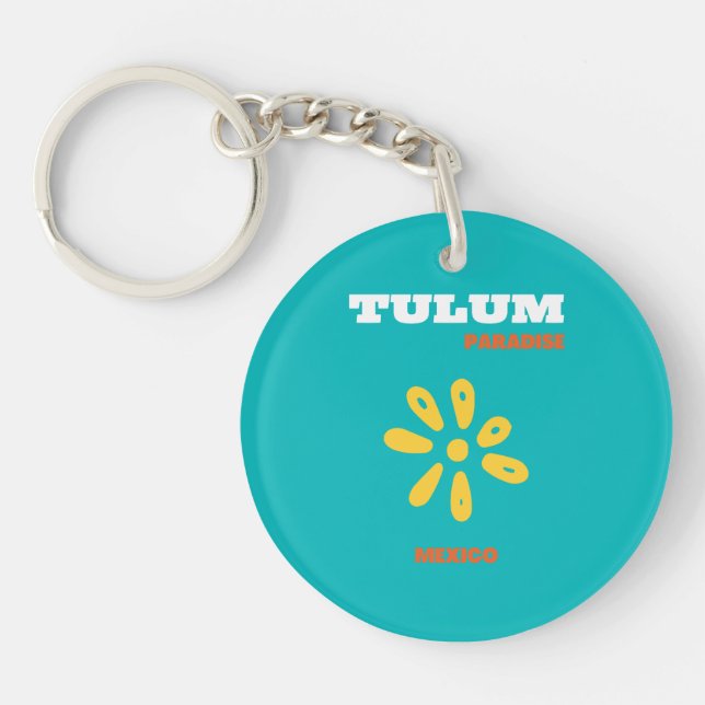 Tulum, Paradise, Mexico, Travel Art, Retro Art, Tu Keychain (Front)