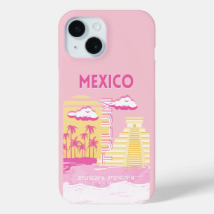 Tulum, Travel Art, Preppy Art, Pink iPhone 15 Case