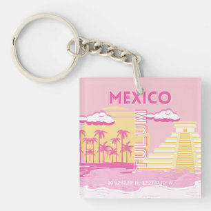 Tulum, Travel Art, Preppy Art, Pink Keychain