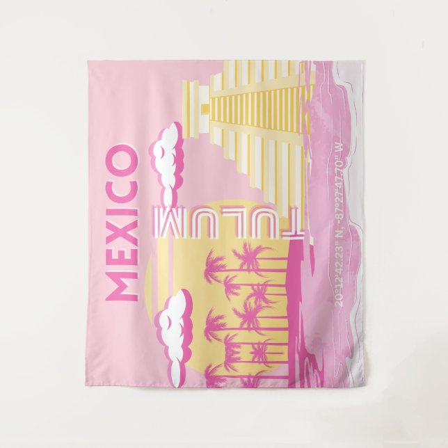 Tulum, Travel Art, Preppy Art, Pink Tapestry (Front)