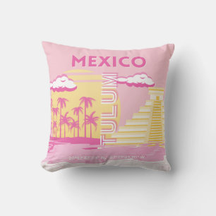 Tulum, Travel Art, Preppy Art, Pink Throw Pillow