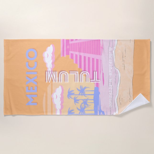 Tulum, Travel Art, Preppy Beach Towel (Front)