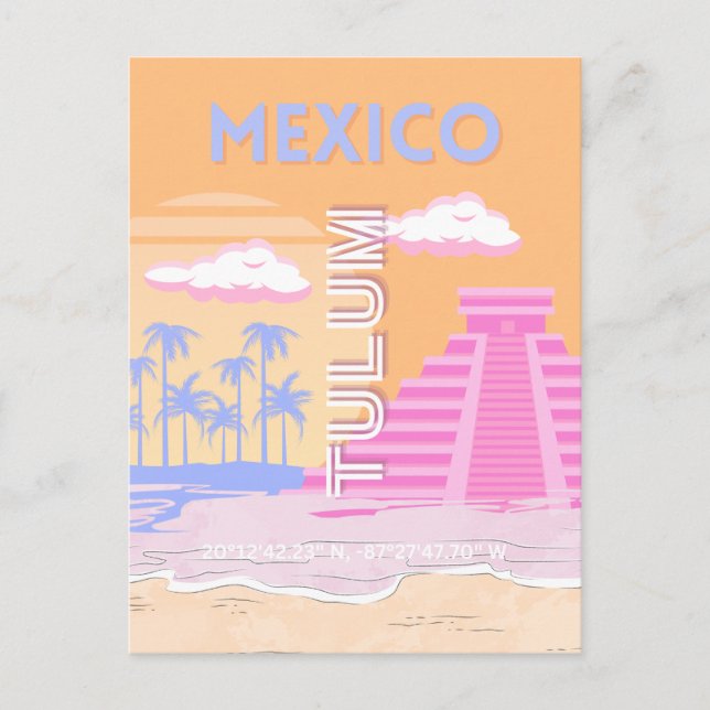 Tulum, Travel Art, Preppy Holiday Postcard (Front)