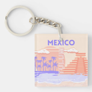 Tulum, Travel Art, Retro Art Keychain