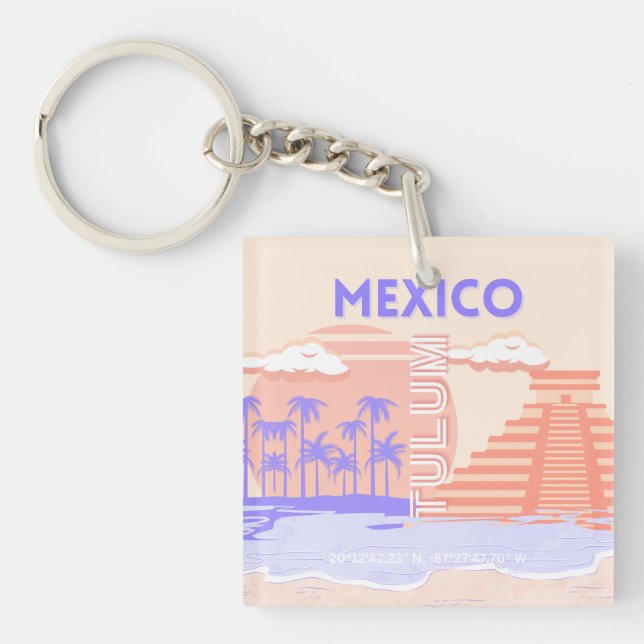 Tulum, Travel Art, Retro Art Keychain (Front)
