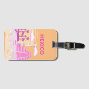 Tulum, Travel Art, Retro Art, Pink, Orange Luggage Tag