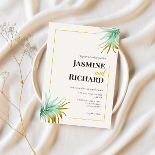Tulum Watercolor Tropical Gold Palm Destination Invitation