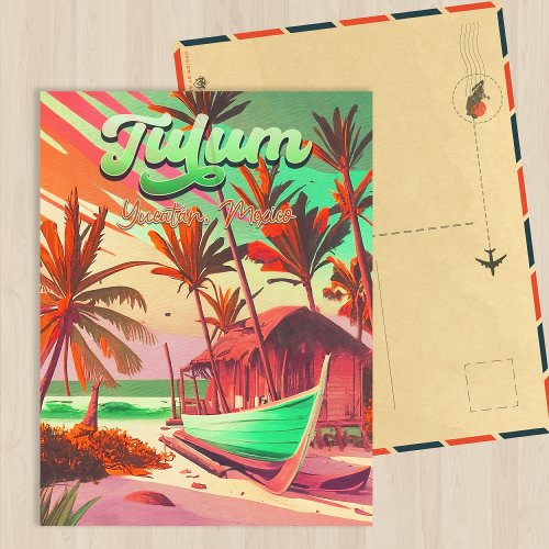 Tulum Yucatn Mexico Beach Watercolor Sunset Postcard