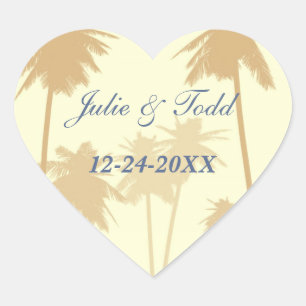 Tumbelweed Palm Trees Tropical Wedding Heart Sticker