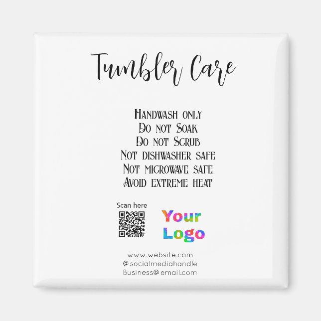 Tumbler care instructions add business name logo magnet (Front)