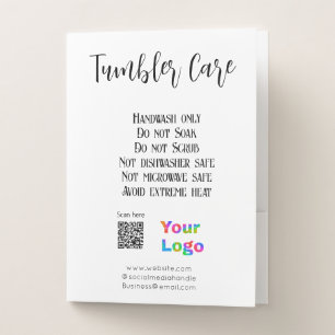 Tumbler care instructions add business name logo pocket folder