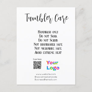 Tumbler care instructions add business name logo postcard