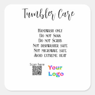 Tumbler care instructions add business name logo square sticker