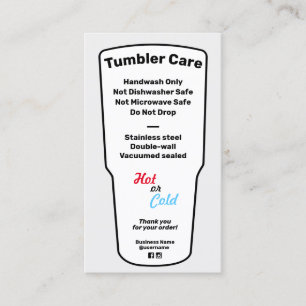 Tumbler Care Instructions Business Card