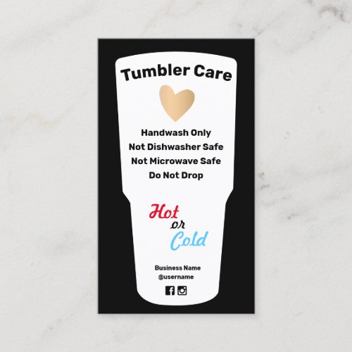 Tumbler Care Instructions Business Card