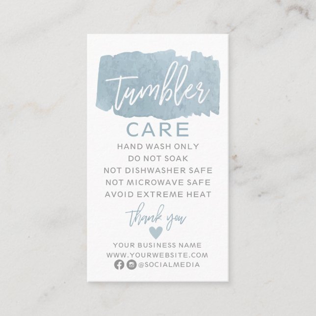 Tumbler Care Instructions Business Card (Front)