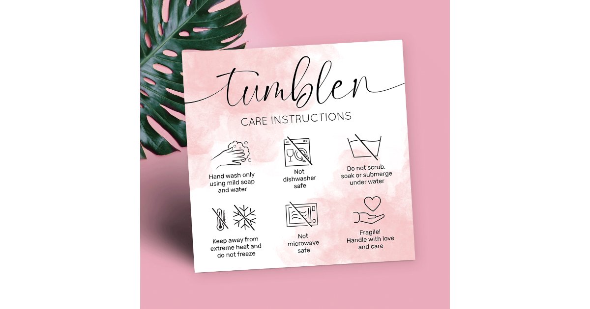 Tumbler Care Instructions Feminine Pink Watercolor Square Business Card ...