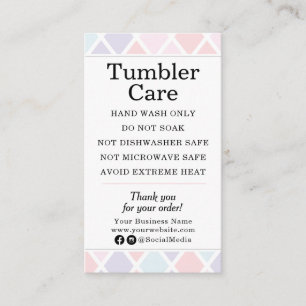 Tumbler Care Instructions Modern Pastel Diamond Business Card