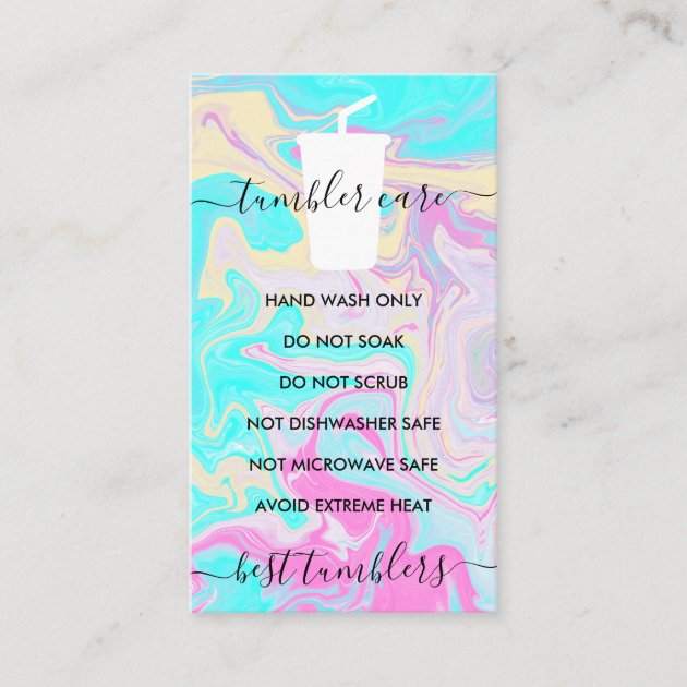 Tumbler care instructions ombré vinyl business card