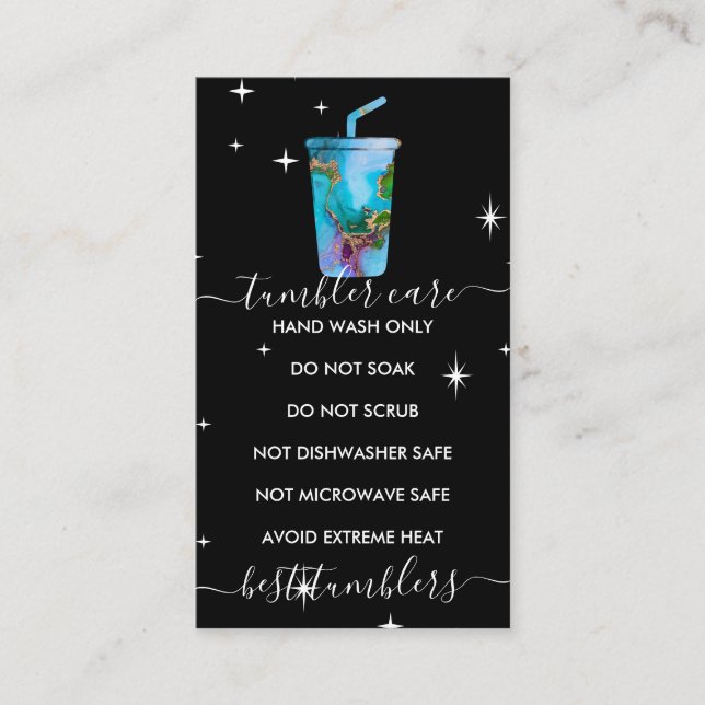 Tumbler care logo ombre marbel texture black business card (Front)