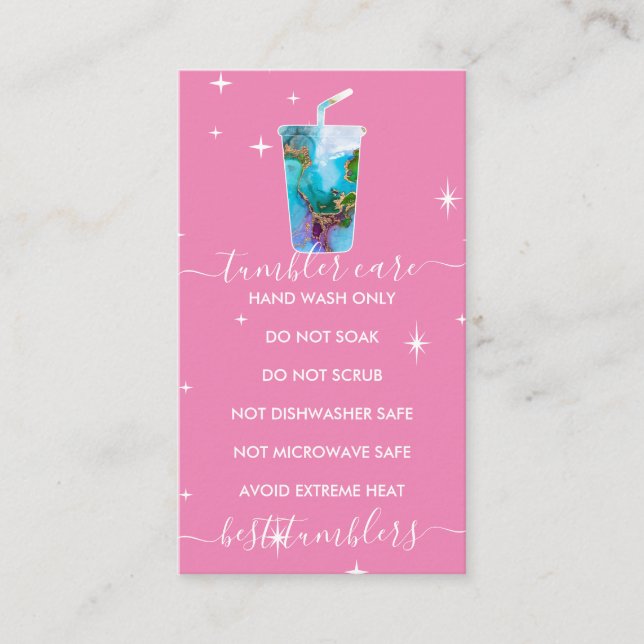 Tumbler care logo ombre marbel texture pink business card (Front)