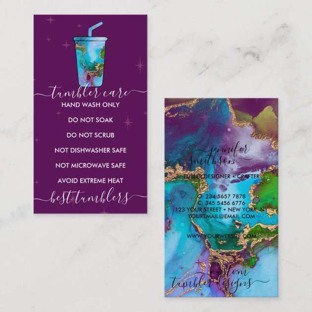 Tumbler care Purple with texture Business Card