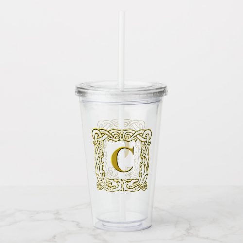 Tumbler _ Monogram C _ Celtic Dragon Frame